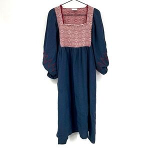 Ninaleuca Denim cotton linen dress Elegant Blue and red Women's Demetra Dress